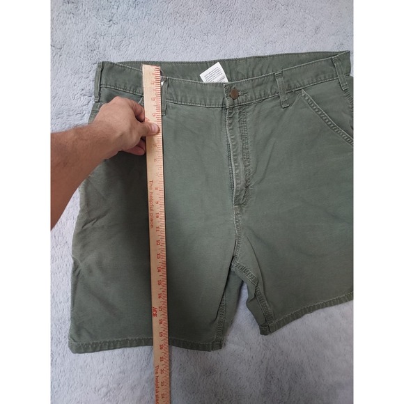 Carhartt Shorts Mens 36 Faded Canvas Olive Green Carpenter Work Hammer Loop - Picture 7 of 9
